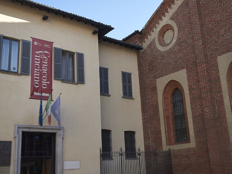 Eingang zur Kirche wo Leonardo da Vincis Kunstwerk Das letzte Abendmahl ausgestellt ist